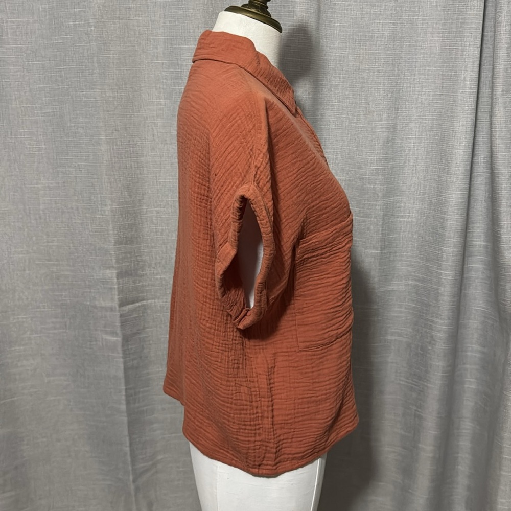 NWT SO brand Cotton Button Front Shirt-Sz M-Relaxed Boxy Fit-Rusty Orange Color - Picture 8 of 14